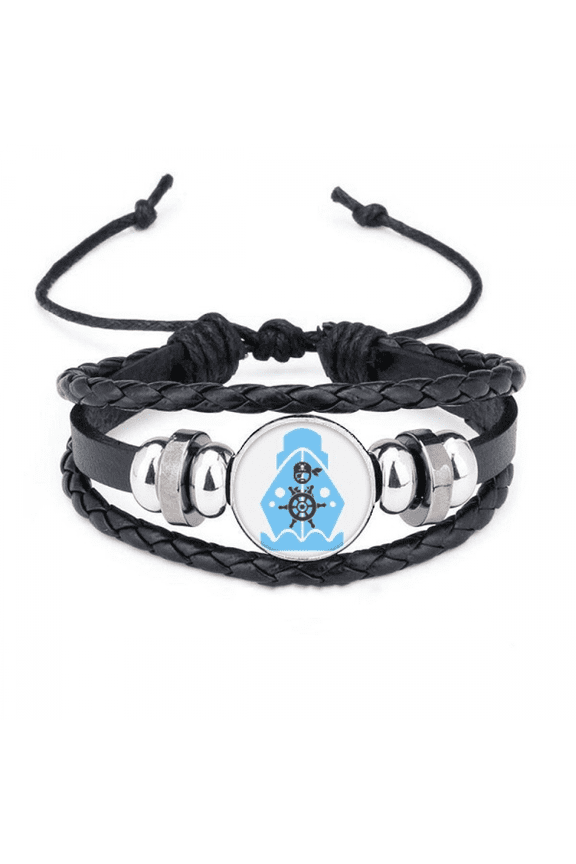 pirate stee wheel ship navigation bracelet braided leather woven wristband