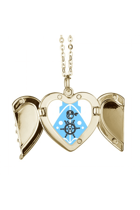 pirate stee wheel ship navigation folded wings peach heart pendant necklace