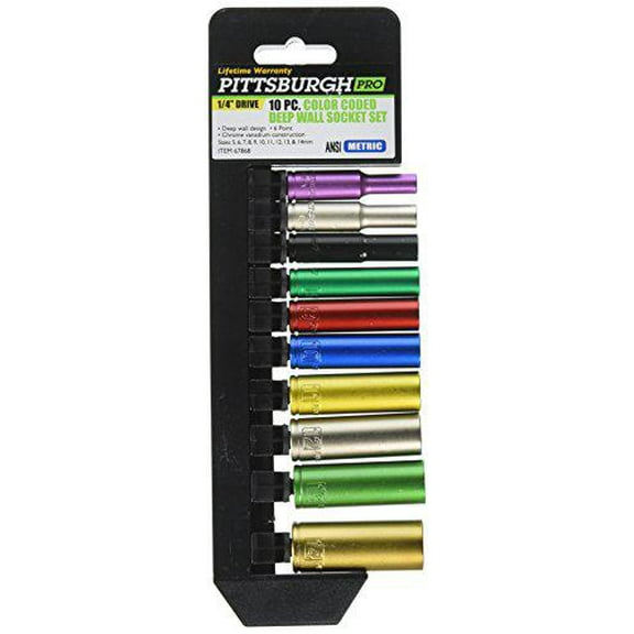 pittsburgh professional 10 piece color coded 1/4 drive deep wall metric socket set