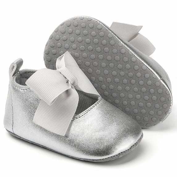 piuwrlz Antis Slip Shoes For Toddler Girls Baobao Shoes Solid Color Bow Knot Prewalker Soft Antiskid Soft Sole Babys Shoe Silver Size 0-3Months