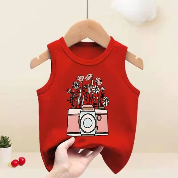 piuwrlz Children Girls Boys Sleeveles Tank Tops for Toddler Refreshing Vest T-Shirt Round Neck Pullover Red Size 6 Years