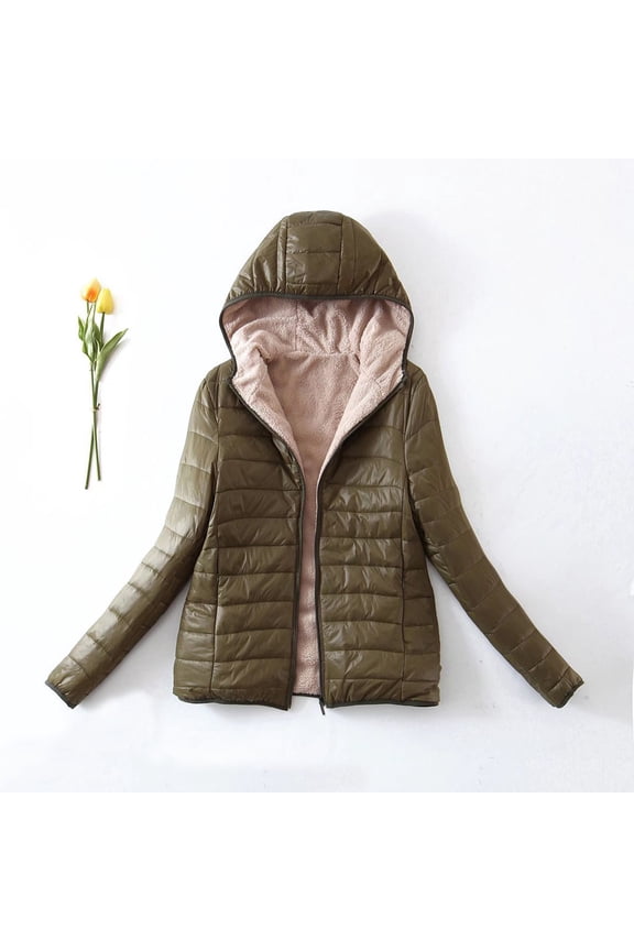 Down Jackets For Women Cotton Plush Slim Lining Cotton Jacket Army Green Size L