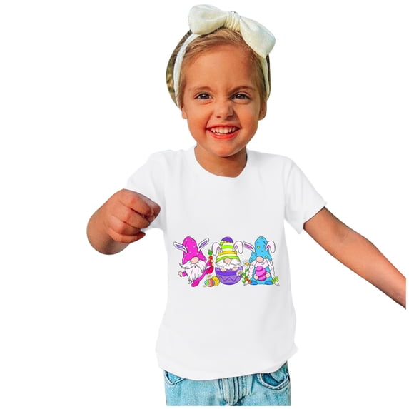 piuwrlz Easter outfits Short Tops Sleeve Shirts for Girls Boy Printed Round Neck Tops Shirt Undershirts White Size 5 Years