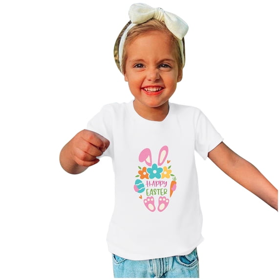 piuwrlz Easter outfits Short Tops Sleeve Shirts for Girls Boy Printed Round Neck Tops Shirt Undershirts White Size 9 Years