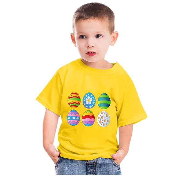 piuwrlz Easter outfits Short Tops Sleeve Shirts for Girls Boy Printed Round Neck Tops Shirt Undershirts Yellow Size 5 Years