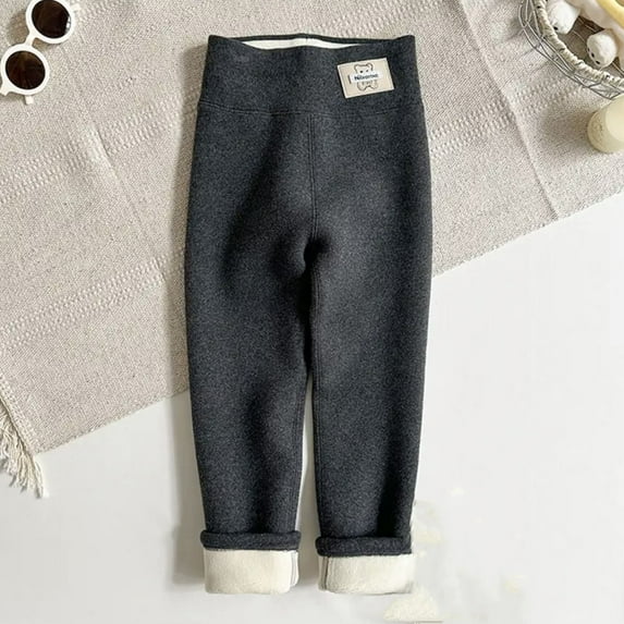 piuwrlz Girls Boys Winter Thick Velvet Pants for Kids Long Plush Cotton Sweatpants Solid Color Tight Dark Gray Size 10 Years