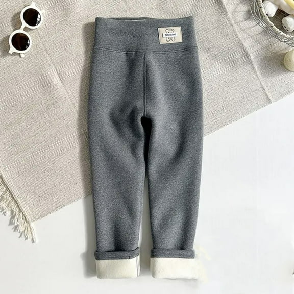 piuwrlz Girls Boys Winter Thick Velvet Pants for Kids Long Plush Cotton Sweatpants Solid Color Tight Gray Size 11 Years