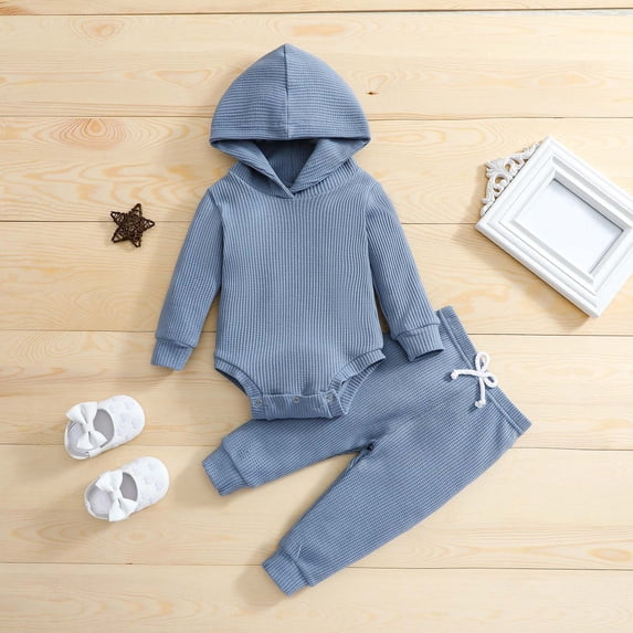 piuwrlz Hoodies for Girls Long Tops Sleeve Fashionable Solid Color Hoodie Tops Long Sleeves Two Piece Set of Hoodies and Pants Blue Size 3 Months