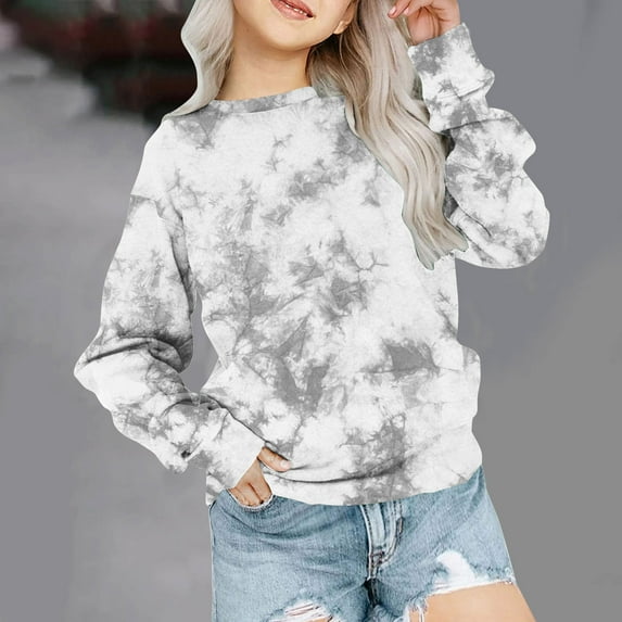piuwrlz Hoodies for Girls Long Tops Sleeve Printed Hoodie Long Sleeves Without a Hat Sweater Gray Size 3-4 Years