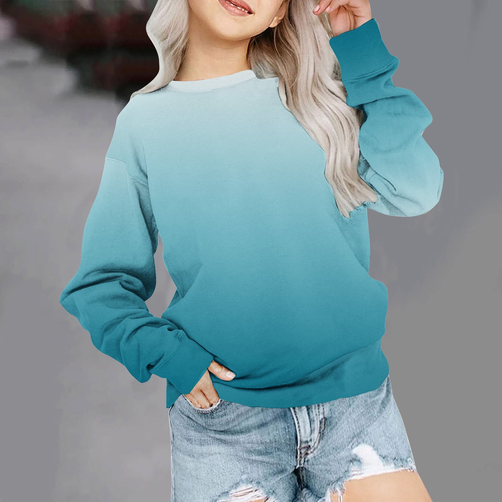 piuwrlz Hoodies for Girls Long Tops Sleeve Printed Hoodie Long Sleeves Without a Hat Sweater Light Blue Size 9 10 Years Walmart