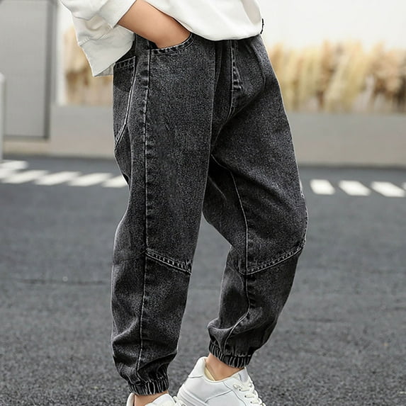 piuwrlz Jeans Pants for Girls Boy Pocket Solid Color Jean Shorts 1 Black Size 6
