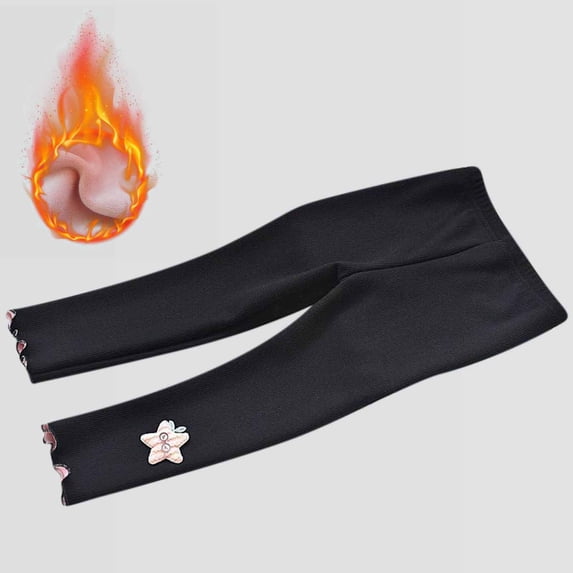 Piuwrlz Kid Girls Tough Leggings Solid Color Plush Elasticity Single Piece Leggings Black Size 5-6 Years