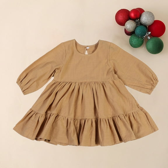 piuwrlz Kid Girls Unibody Princess Dress Cotton Skirts Solid Color One Piece Skirt Set Khaki Size 5Y