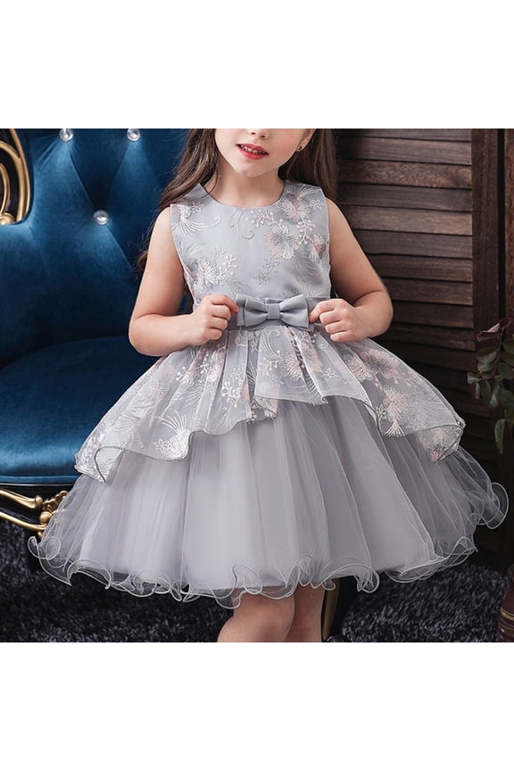 Kid Girls Unibody Princess Dress Dress Sleeveless Dress Skirts One Piece Skirt Set Gray Size 2Y