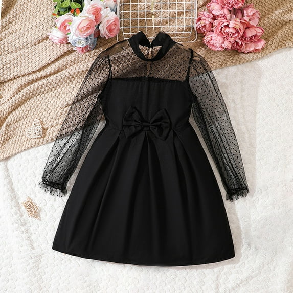 piuwrlz Kid Girls Unibody Princess Dress Mesh Yarn Bow Knot Skirts One Piece Skirt Set Black Size 8Y