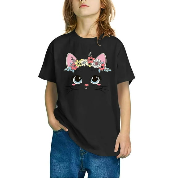 piuwrlz Kid Short Tops for Girls Short T-Shirts Sleeve Fashionable Printed Cotton T Shirt Top Black Size 3 Years