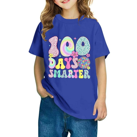 piuwrlz Kid Short Tops for Girls Short T-Shirts Sleeve Fashionable Printed Cotton T Shirt Top Blue Size 9 Years