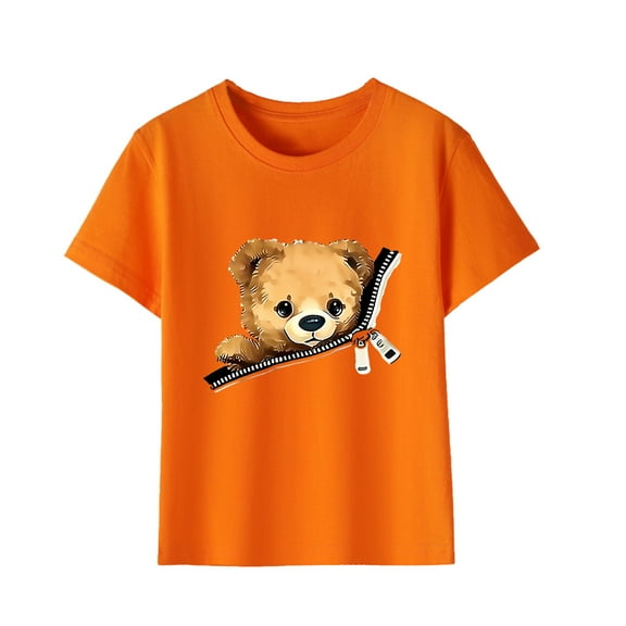 piuwrlz Kid Short Tops for Girls Short T-Shirts Sleeve Fashionable Printed Cotton T Shirt Top Orange Size 4 Years