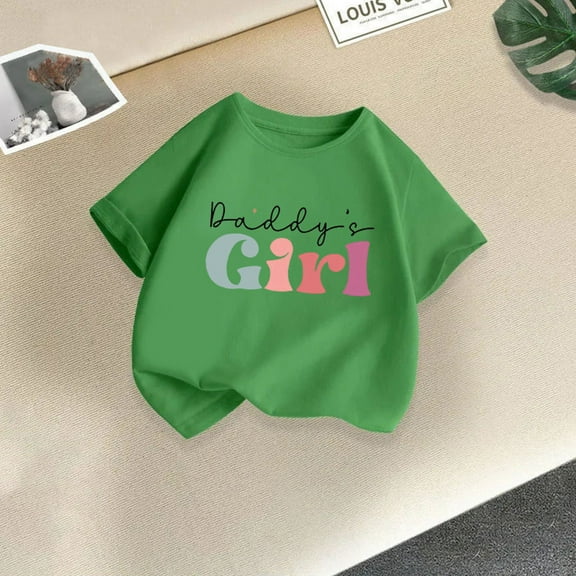 piuwrlz Kid Short Tops for Girls Short T-Shirts Sleeve Fashionable Printed Round Neck Blouses Cotton T Shirt Top Army Green Size 6-7Years