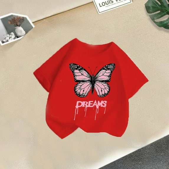 piuwrlz Kid Short Tops for Girls Short T-Shirts Sleeve Fashionable Printed Round Neck Blouses Cotton T Shirt Top Red Size 8-9 Years