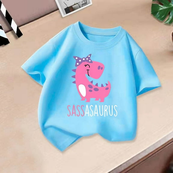 piuwrlz Kid Short Tops for Girls Short T-Shirts Sleeve New Printed Round Neck Blouses T Shirt Top Light Blue Size 150