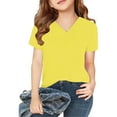 thumbnail image 1 of piuwrlz Kid Short Tops for Girls Short T-Shirts Sleeve Printed V-Neck T Shirt Top Yellow Size 4 Years, 1 of 5