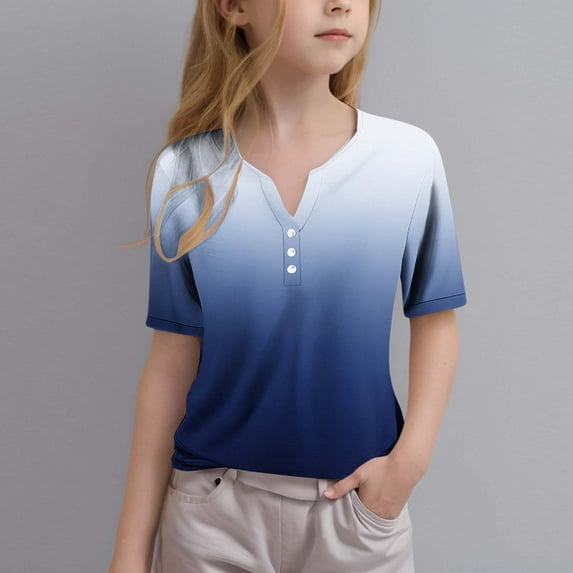 piuwrlz Kid Short Tops for Girls Short T-Shirts Sleeve Round Neck Blouses T Shirt Top Blue Size 9Years