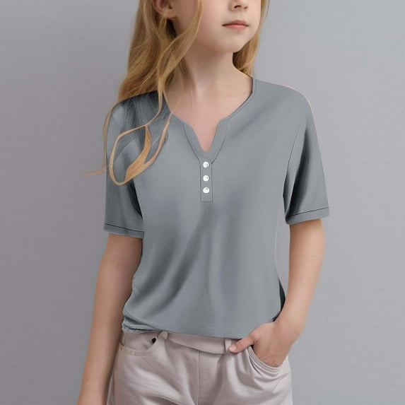 piuwrlz Kid Short Tops for Girls Short T-Shirts Sleeve Round Neck T Shirt Top Gray Size 7Years