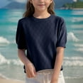 thumbnail image 1 of piuwrlz Kid Short Tops for Girls Short T-Shirts Sleeve Solid Color Round Neck Blouses T Shirt Top Navy Size M, 1 of 4