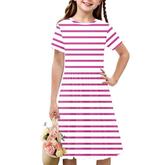 piuwrlz Kids Short Shirt Dresses Little Girls 9 Years Skirts Printed Stripe Simplicity Striped Dress Pink