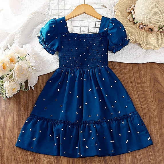 piuwrlz Kids Short Shirt Dresses Little Girls 5 Years Skirts New Tight Floral Dress Blue