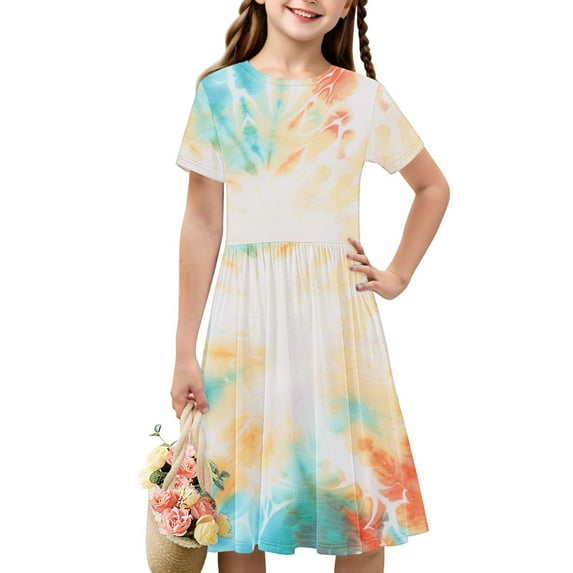 piuwrlz Kids Short Shirt Dresses Little Girls 13 Years Skirts Simplicity Tie Dyeing Camouflage Dress Multicolor