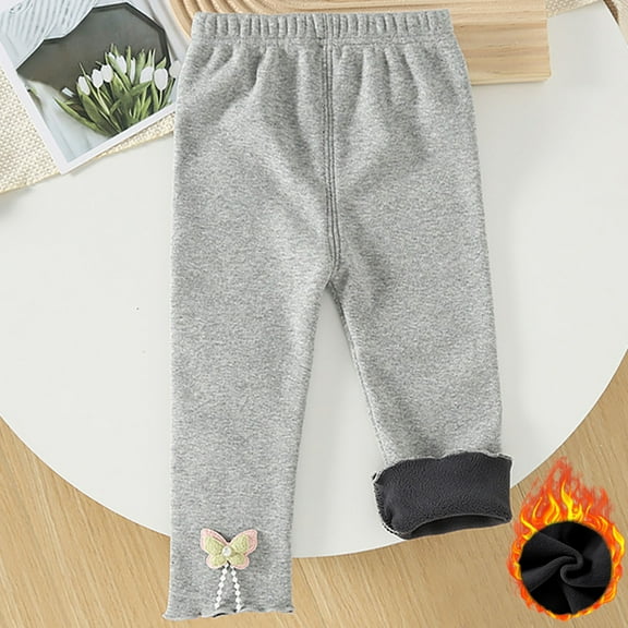 piuwrlz Kids Winter Plush Pants for Girls Boys Long Thick Velvet Cotton Sweatpants Gray Size 3 Years