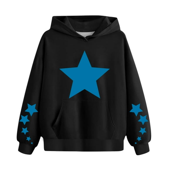 piuwrlz Long Sleeve Sweaters for Girls Boys Printed Sweatshirt Pocket Round Neck Without a Hat Hoodie Black Size 4 Years