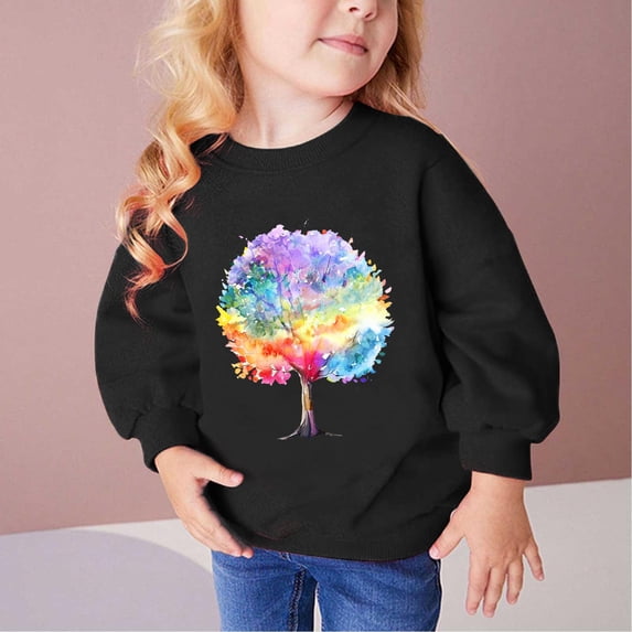 piuwrlz Long Sleeve Sweaters for Girls Boys Printed Sweatshirt Without a Hat Hoodie Black Size 9-10 Years