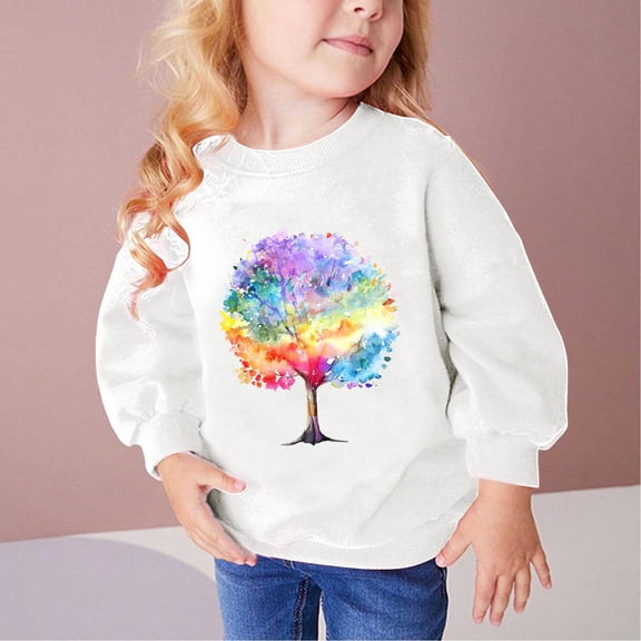 piuwrlz Long Sleeve Sweaters for Girls Boys Printed Sweatshirt Without a Hat Hoodie White Size 7-8 Years