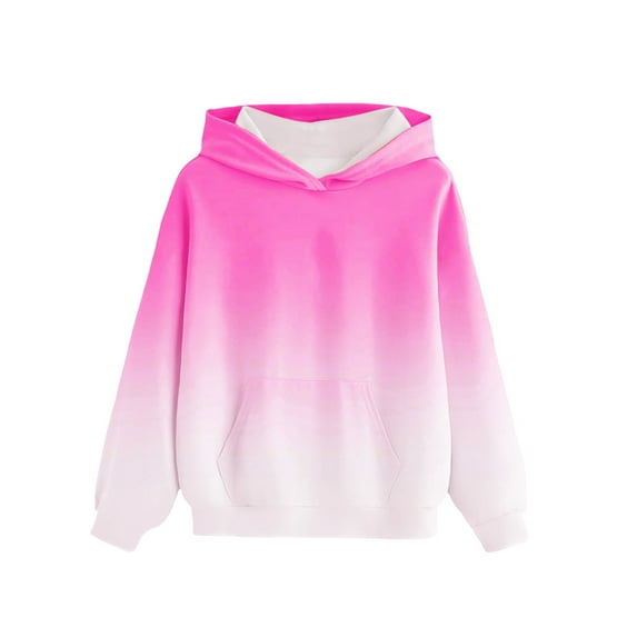 piuwrlz Long Sleeve Sweaters for Girls Boys Solid Color Sweatshirt Pocket Round Neck Without a Hat Hoodie Hot Pink Size 7 Years