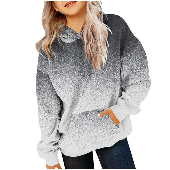 piuwrlz Long Sleeve Sweatshirt for Girls Boys Solid Color Hoodie Pocket Round Neck Without a Hat Tops Gray Size 4 Years