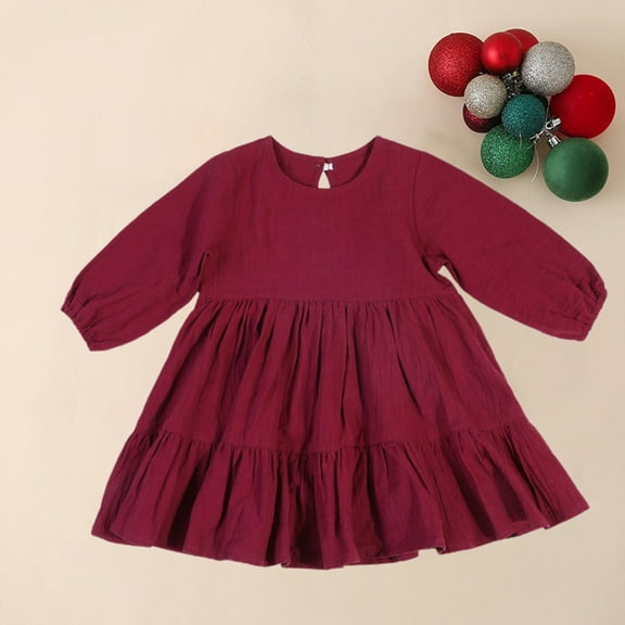 piuwrlz Ones Piece Dress for Kid Girls Cotton Skirts Solid Color One Piece Skirt Set Red Size 5Y