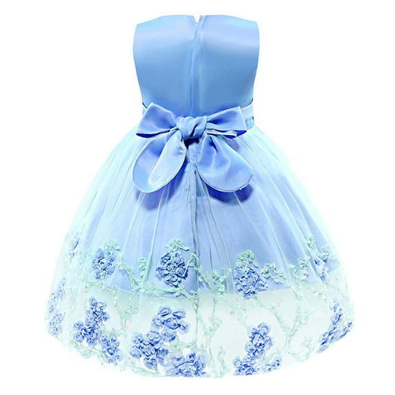 piuwrlz Ones Piece Dress for Kid Girls Dress Mesh Yarn Flower Bow Knot Princess Skirt Sleeveless Dress Skirts One Piece Skirt Set Blue Size 3M