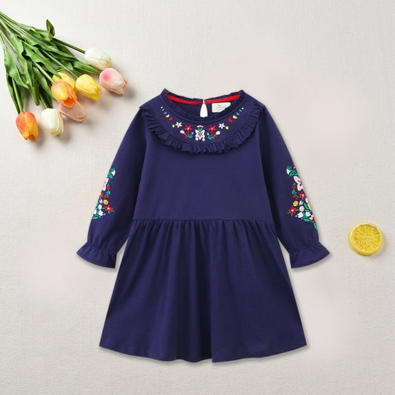 piuwrlz Ones Piece Dress for Kid Girls Flower Skirts One Piece Skirt Set Navy Size 4Y
