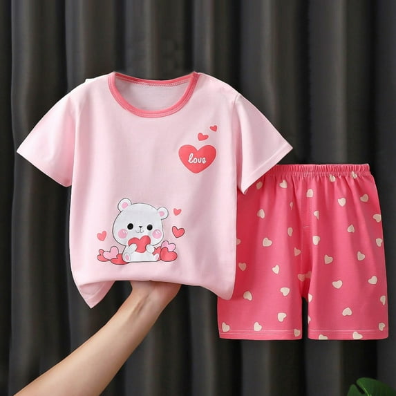 piuwrlz Shirt and Short Pants Set Baby Boys Girls Printed Cotton Summer Children's Set Pink Size 4Y