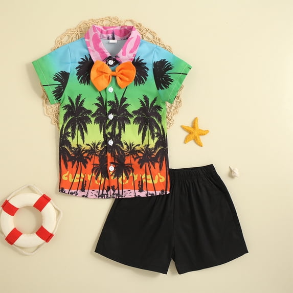 piuwrlz Shirt and Short Pants Set Baby Boys Girls Printed Shirt Summer Children's Set Green Size 4Y
