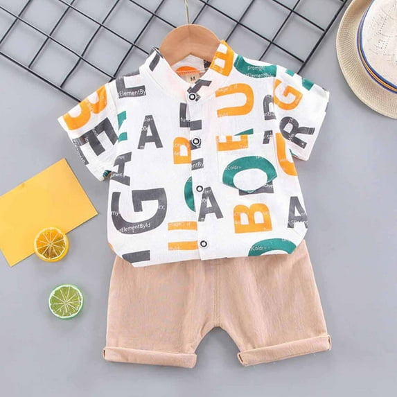 piuwrlz Shirt and Short Pants Set Baby Boys Girls Printed Summer Children's Set White Size 12-18 Months