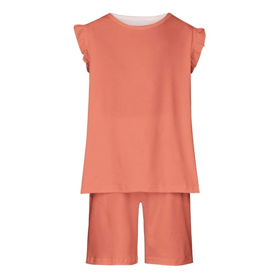 piuwrlz Shirt and Short Pants Set Baby Boys Girls Solid Color Cotton Summer Children's Set Orange Size 7-8 Years