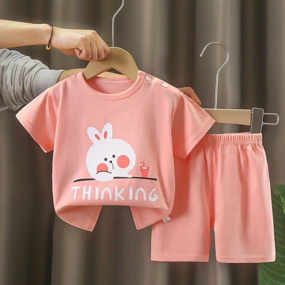 piuwrlz Shirt and Short Pants Set Baby Boys Girls Summer Children's Set Pink Size 90