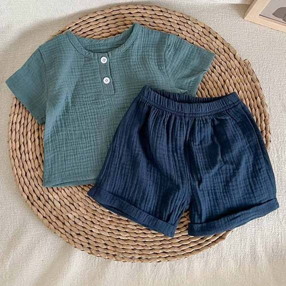 piuwrlz Shirt and Shorts Set for Baby Boys Girls New Pocket Solid Color Summer Children's Set Green Size 12-18 Months