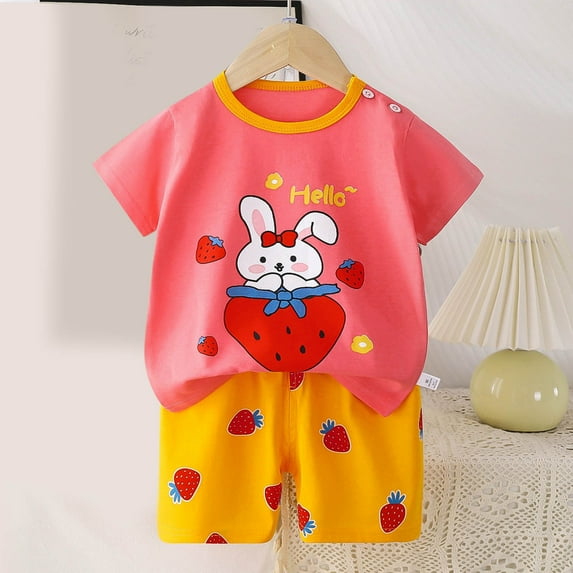 Piuwrlz Shirt and Shorts Set for Baby Boys Girls Printed Round Neck Tight Shirt Summer Children's Set Hot Pink Size 2 Years