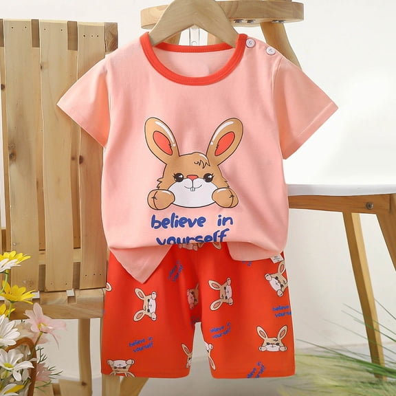 Piuwrlz Shirt and Short Pants Set Baby Boys Girls Printed Round Neck Tight Shirt Summer Children's Set Pink Size 3 Years