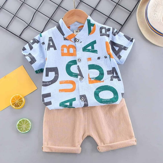 piuwrlz Shirt and Shorts Set for Baby Boys Girls Printed Summer Children's Set Blue Size 3-4 Years